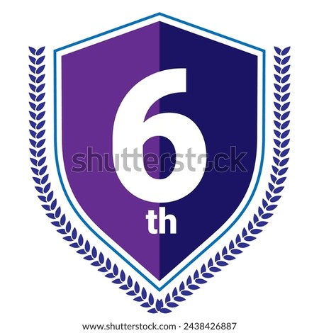 6th, Vector illustration EPS 10 File. Number Six. Award Icon. 6th Place.
