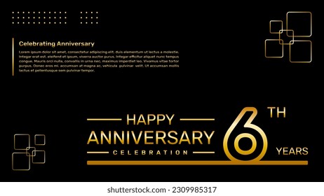 6th year anniversary template design with gold color, vector template illustration