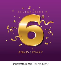 6th year anniversary vector banner template.birthday celebration banner with confetti.