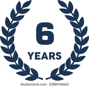 6th Year Anniversary Vector EPS, illustrating '6' and 'YEARS' for a sixth milestone. Laurel leaves complement this flexible emblem, perfect for projects commemorating six years of accomplishments.