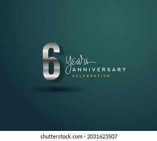 6th years anniversary celebration design with bold number shape silver color for special celebration event.