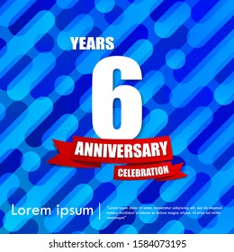 6th years anniversary celebration emblem. anniversary elegance logo with red ribbon on blue liquid abstract background, vector illustration template design for celebration greeting & invitation card