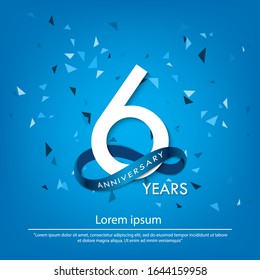 6th years anniversary celebration emblem. white anniversary logo isolated with blue circle ribbon. vector illustration template design for web, flyers, poster, greeting card and invitation card