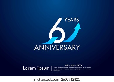 6th years anniversary celebration emblem. anniversary logo isolated with arrow growth up and blue ribbon on dark blue background. vector illustration template design for web, flyers, poster, greeting