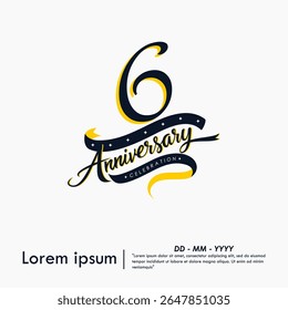 6th years anniversary celebration emblem. elegant anniversary logo isolated with ribbon on white background. vector illustration template design for web, flyers, poster, greeting card