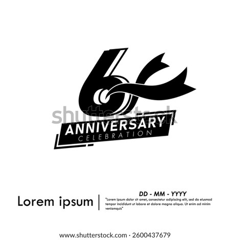 6th years anniversary celebration emblem. black anniversary logo isolated with ribbon on white background. vector illustration template design for web, flyers, poster,  invitation and greeting card