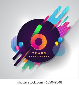 6th years Anniversary logo with colorful abstract background, vector design template elements for invitation card and poster six years birthday celebration