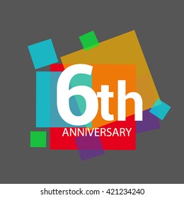 6th years anniversary logo, vector design isolated on colorful geometric background, for birthday celebration.
