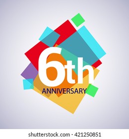 6th years anniversary logo, vector design birthday celebration with colorful geometric isolated on white background.