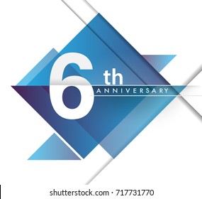 6th years anniversary logo, vector design birthday celebration with geometric isolated on white background.