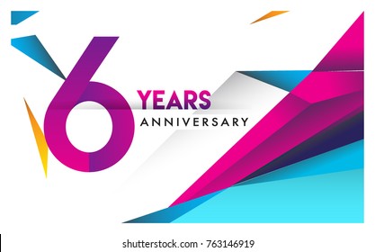 6th years anniversary logo, vector design birthday celebration with colorful geometric isolated on white background.
