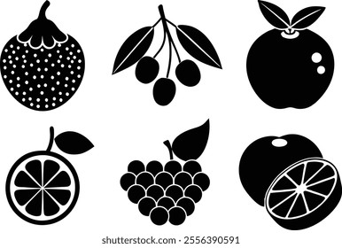 6-vector silhouette fruits icon set features a collection of fruit icons in a clean and minimalist style.