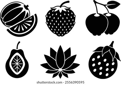 6-vector silhouette fruits icon set features a collection of fruit icons in a clean and minimalist style.