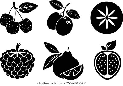 6-vector silhouette fruits icon set features a collection of fruit icons in a clean and minimalist style.