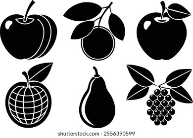 6-vector silhouette fruits icon set features a collection of fruit icons in a clean and minimalist style.