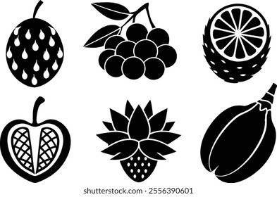 6-vector silhouette fruits icon set features a collection of fruit icons in a clean and minimalist style.