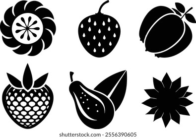 6-vector silhouette fruits icon set features a collection of fruit icons in a clean and minimalist style.
