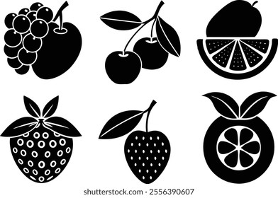 6-vector silhouette fruits icon set features a collection of fruit icons in a clean and minimalist style.