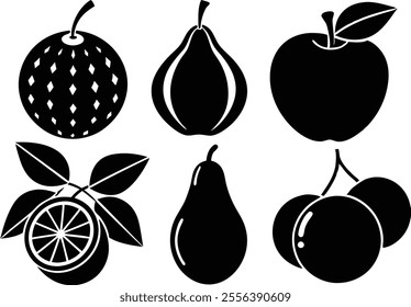 6-vector silhouette fruits icon set features a collection of fruit icons in a clean and minimalist style.