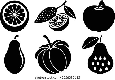 6-vector silhouette fruits icon set features a collection of fruit icons in a clean and minimalist style.