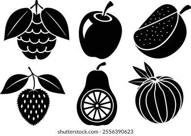 6-vector silhouette fruits icon set features a collection of fruit icons in a clean and minimalist style.