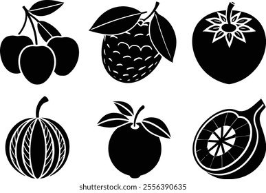 6-vector silhouette fruits icon set features a collection of fruit icons in a clean and minimalist style.