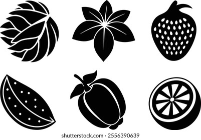 6-vector silhouette fruits icon set features a collection of fruit icons in a clean and minimalist style.