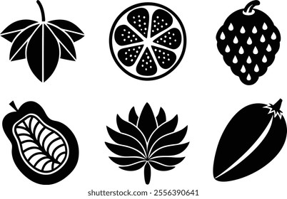 6-vector silhouette fruits icon set features a collection of fruit icons in a clean and minimalist style.