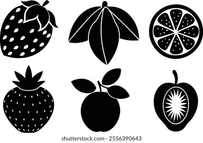 6-vector silhouette fruits icon set features a collection of fruit icons in a clean and minimalist style.