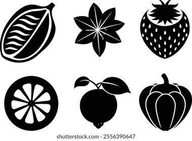 6-vector silhouette fruits icon set features a collection of fruit icons in a clean and minimalist style.