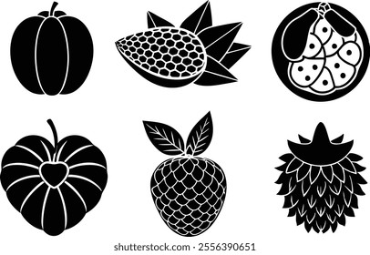 6-vector silhouette fruits icon set features a collection of fruit icons in a clean and minimalist style.