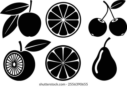 6-vector silhouette fruits icon set features a collection of fruit icons in a clean and minimalist style.