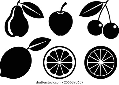 6-vector silhouette fruits icon set features a collection of fruit icons in a clean and minimalist style.