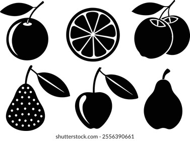 6-vector silhouette fruits icon set features a collection of fruit icons in a clean and minimalist style.