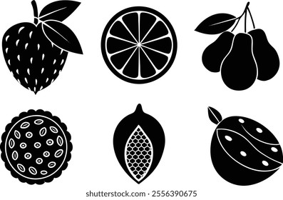 6-vector silhouette fruits icon set features a collection of fruit icons in a clean and minimalist style.