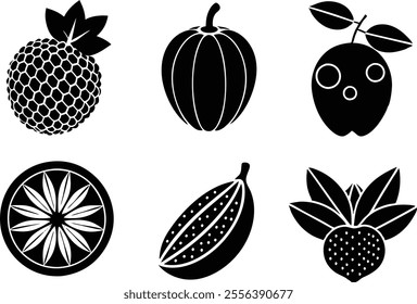 6-vector silhouette fruits icon set features a collection of fruit icons in a clean and minimalist style.