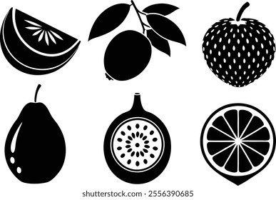 6-vector silhouette fruits icon set features a collection of fruit icons in a clean and minimalist style.