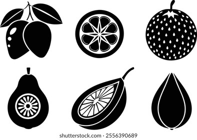 6-vector silhouette fruits icon set features a collection of fruit icons in a clean and minimalist style.