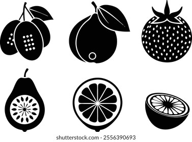 6-vector silhouette fruits icon set features a collection of fruit icons in a clean and minimalist style.