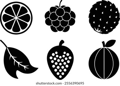 6-vector silhouette fruits icon set features a collection of fruit icons in a clean and minimalist style.