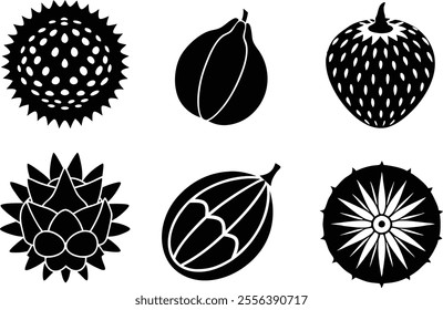 6-vector silhouette fruits icon set features a collection of fruit icons in a clean and minimalist style.