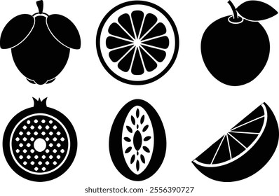 6-vector silhouette fruits icon set features a collection of fruit icons in a clean and minimalist style.