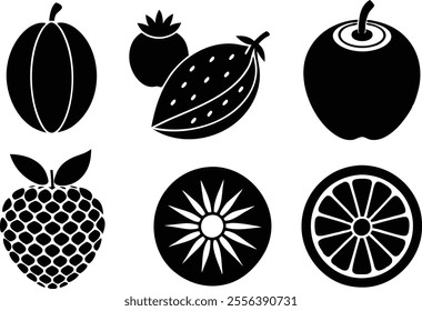 6-vector silhouette fruits icon set features a collection of fruit icons in a clean and minimalist style.