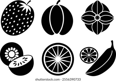 6-vector silhouette fruits icon set features a collection of fruit icons in a clean and minimalist style.