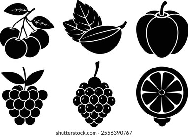 6-vector silhouette fruits icon set features a collection of fruit icons in a clean and minimalist style.