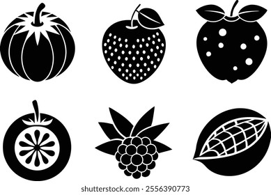 6-vector silhouette fruits icon set features a collection of fruit icons in a clean and minimalist style.