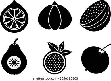 6-vector silhouette fruits icon set features a collection of fruit icons in a clean and minimalist style.