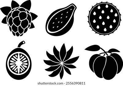 6-vector silhouette fruits icon set features a collection of fruit icons in a clean and minimalist style.