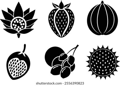 6-vector silhouette fruits icon set features a collection of fruit icons in a clean and minimalist style.