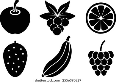 6-vector silhouette fruits icon set features a collection of fruit icons in a clean and minimalist style.